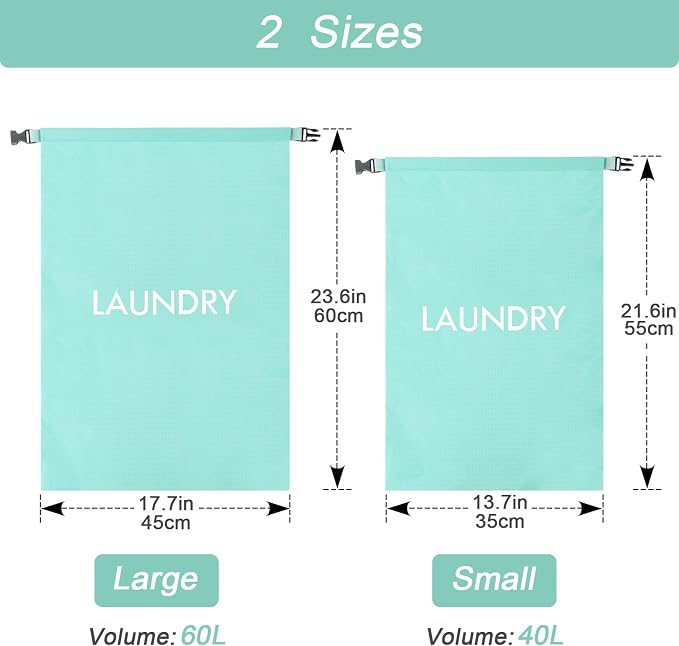 2 Pack Travel Laundry Bag, Nylon Washing Bags for Laundry, Roll Top Wet Dry Bag for Swimming Yoga Bathing Suit Workout, Dirty Clothes Storage Organiser