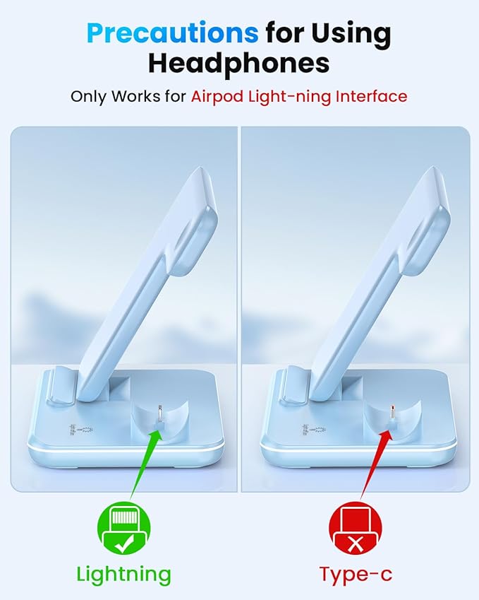 WAITIEE Wireless Charger for iPhone 17 16 15 14 13 12 11 X 8, 3 in 1 Charging Station for Apple Watch & for AirPods (Sky Blue)