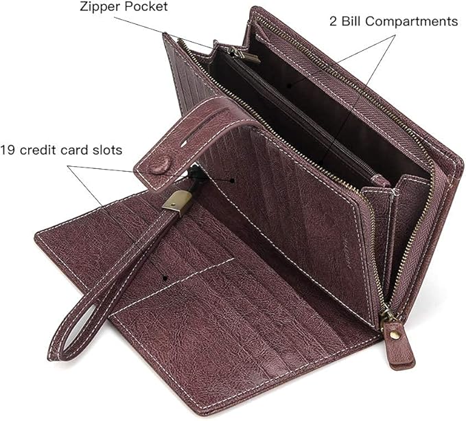 FT FUNTOR Women's Big Fat RFID Blocking Wallet Leather Zip Around Clutch Large Phone Organizer Wristlet