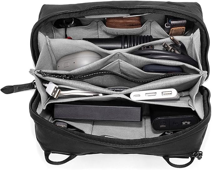 Peak Design Tech Pouch, Black, Electronics Organizer for Travel or Everyday Carry, Origami-Style Storage, Cable Pass-Through, Weatherproof Recycled Nylon, Gear Carry Bag for Men and Women