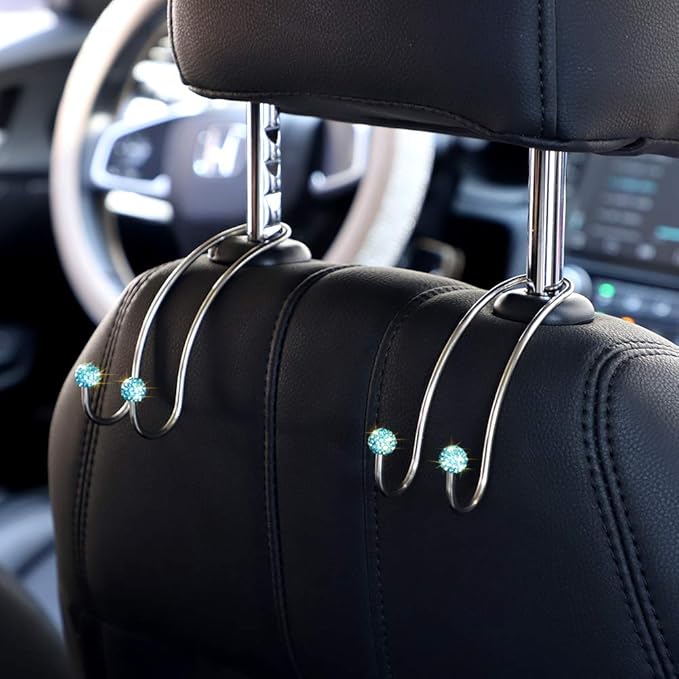 SAVORI Auto Hooks Bling Car Hangers Organizer Seat Headrest Hooks Strong and Durable Backseat Hanger Storage Universal for SUV Truck Vehicle 2 Pack (Sky Blue)