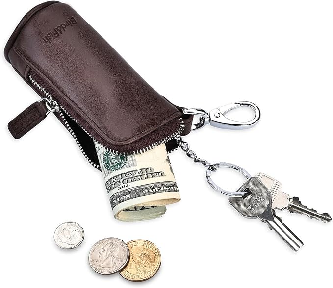 Multi Soft Genuine Leather Coin Purse Pouch, Car Key Case Wallet with Zipper,Pocket Wallet with Chain/Ring for Men Women …