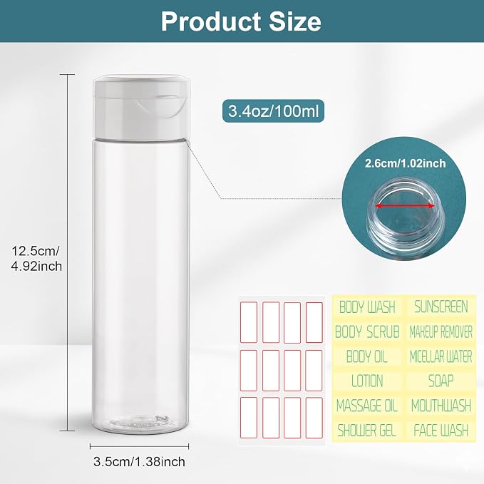 Cosywell Travel Bottles for Toiletries 5 Pack 3.4oz Shampoo Bottles TSA Approved Travel Size Containers Toiletry Bottles Wide Mouth Leak Proof Squeeze Bottle for Lotion Toothpaste(Clear)