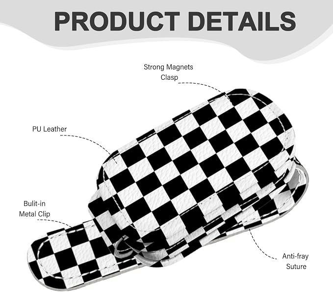 2 Pack Magnetic Leather Sunglass Holder, Universal Magnetic Car Eyeglass Hanger Clip for Different Size Eyeglasses, Car Visor Accessories (Black Plaid)