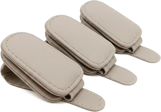 3 Pack Leather Magnetic Sunglass Holder for Car Visor, Premium Leather with Magnetic Clip, Universal for Different Size Glasses, Ideal for Jeep and Other Vehicles, Car Accessories (Grey)
