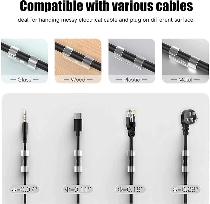 50Pcs Finisher Wire Clamp, Adhesive Cable Management Clips, Nylon Wire Holders for Cords, Wire Clips, Cord Clip for Car, Wall, Under Desk, TV PC Cable Management (Transparent, Medium-50PCS)