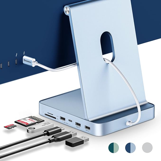 USB C Hub for iMac 24 inch 2021/2023/2024, Minisopuru i-Mac Hub Support M.2 NVMe SSD, i Mac Accessories for iMac M1/M3/M4, Docking Station with USB A/C 10Gbps, SD/TF, M.2 SSD (Not Included), Blue.