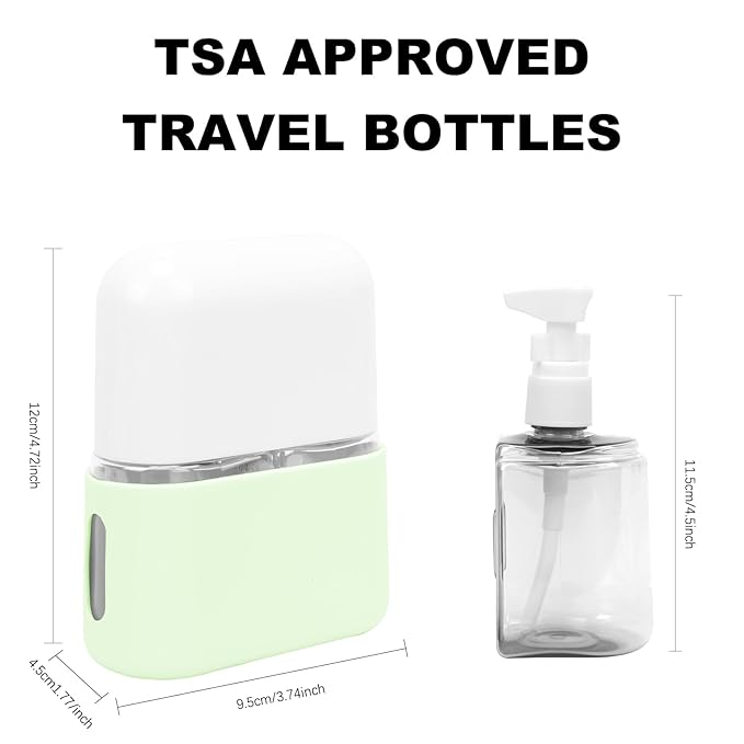Skycase Travel Bottles - Leak Proof Refillable Tsa Approved Travel Size Toiletries, 2 in 1 Liquid Bottles Containers with Labels and Funnel Airplane Accessories Kits for Lotion Liquid (Green)