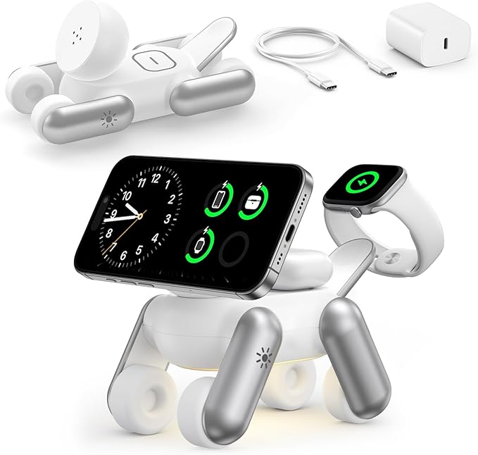 3 in 1 Charging Station for Apple Devices, Magnetic Wireless Fast Charger Stand Compatible with MagSafe for iPhone 17/16/15/14/13/12/Air Series, Apple Watch & Airpods