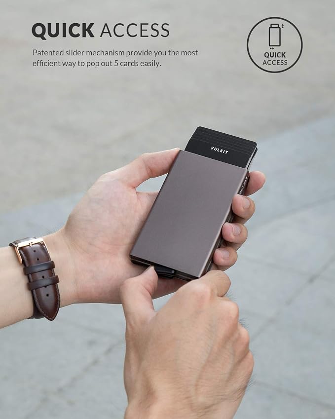 VULKIT Pop Up Card Holder Minimalist Card Case RFID Blocking 2 Double Slim Metal Case for Men or Women (Nickle Grey)