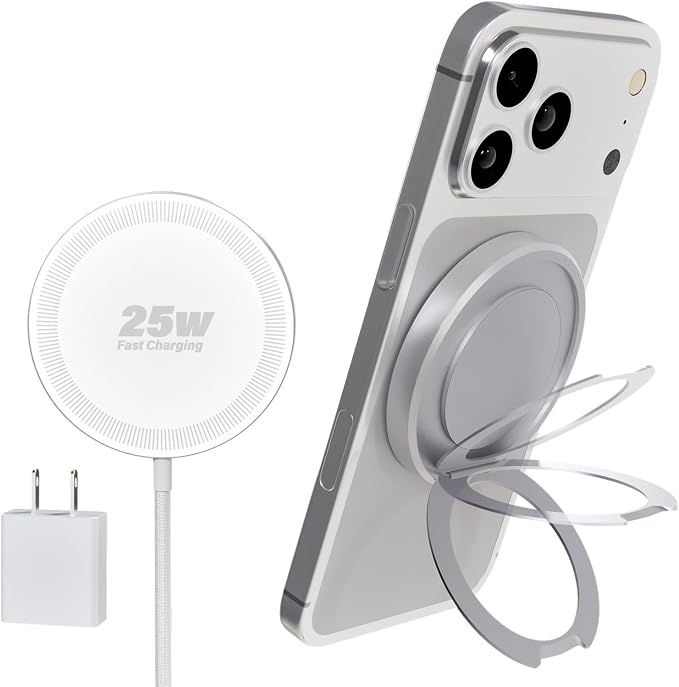 Magnetic Wireless iPhone Charger Fast Phone Charger with Kickstand, 6FT 25W Fast Phone Charging Pad Wireless Magnetic Charge for iPhone 17/17Air/16 Pro Max/16 Plus/15 Pro Max/AirPods3/2/Pro White
