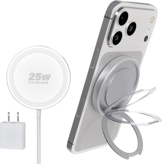 Magnetic Wireless iPhone Charger Fast Phone Charger with Kickstand, 6FT 25W Fast Phone Charging Pad Wireless Magnetic Charge for iPhone 17/17Air/16 Pro Max/16 Plus/15 Pro Max/AirPods3/2/Pro White
