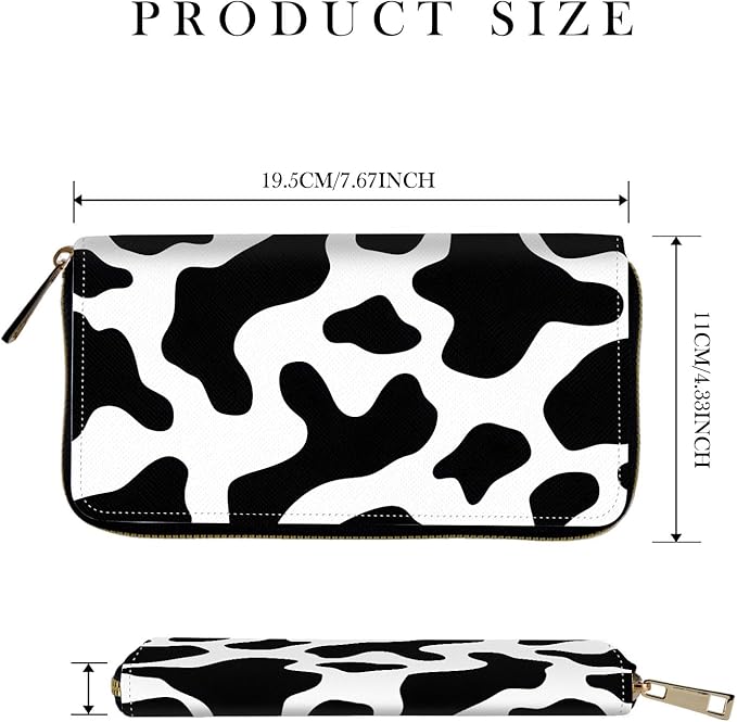RFID-Blocking Zip Around Wallets for Women with Detachable Wrist Strap,Large Capacity Phone Holder with Card Organizer & Coin Pocket,Cow Print