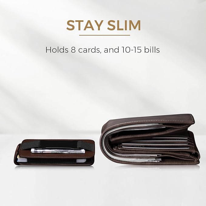 Zitahli Slim Wallet for Men with Pull-Up Tab & Cash Strap - Front Pocket Minimalist Easy Access Card Holder, RFID Blocking, Holds 8 Cards & 10-15 Bills