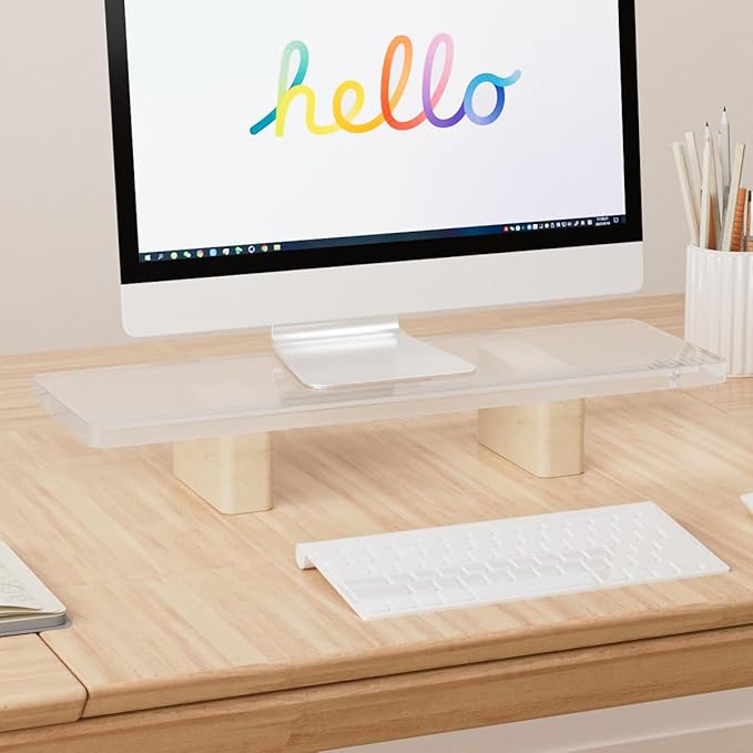Acrylic Monitor Stand Riser, Premium Large Clear Monitor Riser 19.6 inch, Sturdy Wood Computer Stand Office Desk Accessories, Desk Organizer Riser for Laptop Printer Computer TV