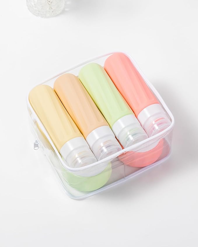 Mrsdry Travel Bottles for Toiletries 8 Pack, Travel Size Toiletries, Tsa Approved Travel Size Containers 3oz, with Travel Essentials Clear Bag, Leak Proof Silicone Squeezable Creams Jars