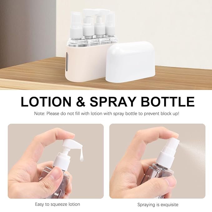 Skycase Travel Bottles - Leak Proof Refillable Tsa Approved Travel Size Toiletries, 4 in 1 Liquid Bottles Containers with Labels and Funnel Airplane Accessories Kits for Lotion Liquid (White)