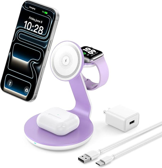 Charger Compatible with MagSafe, 3-in-1 Charging Station, Charging Stand, 15W Magnetic Wireless Charger Dock