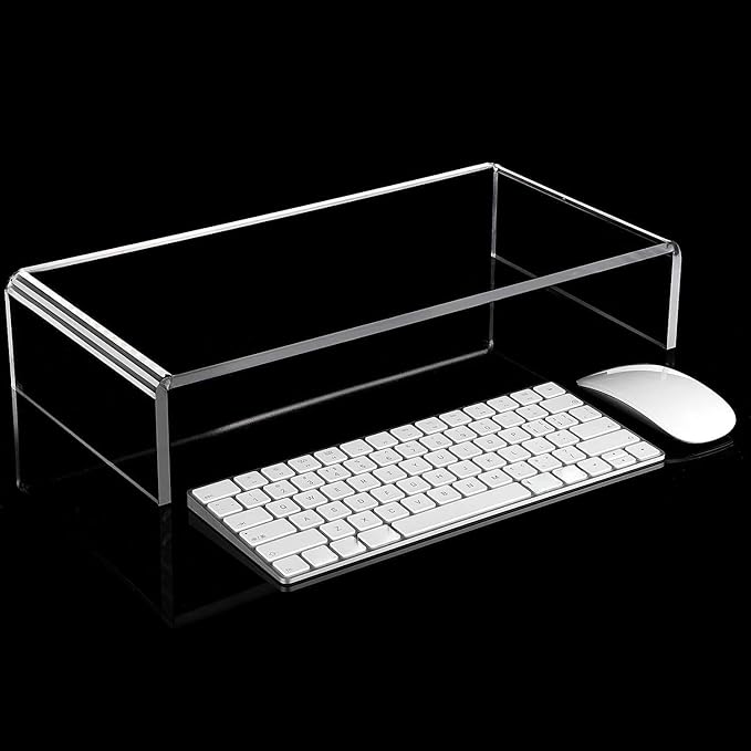 Jetec 2 Pcs Acrylic Monitor Stand Desktop Video Acrylic Monitor Riser Desk Shelf Computer Stand for Laptop TV Computer Screen Desk Organizer Teacher's Day Supplies (Clear, 16 x 8 x 3 Inch)