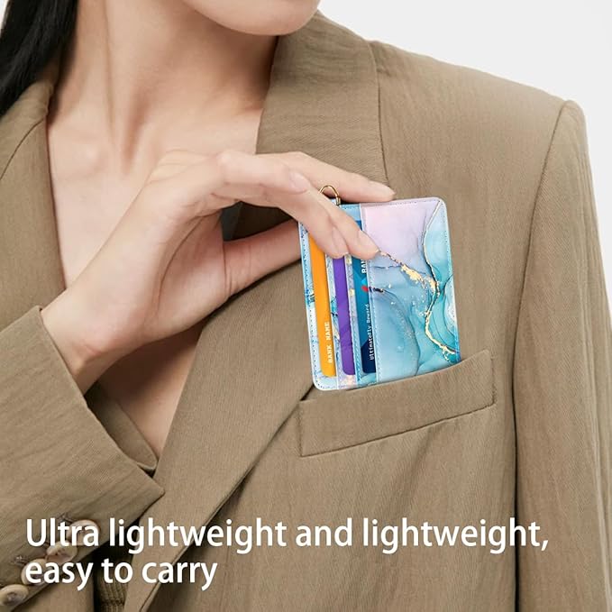 Slim Minimalist Pocket Credit Card Holder Wallet RFID Blocking Lightweight Thin Small Cute Card Cases,Gradient Marble