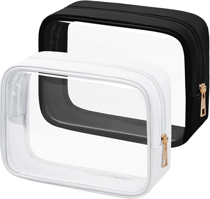 TSA Toiletry Bag Clear Makeup Bag Travel Essentials Cosmetic Bag for Men and Women(Black+White)