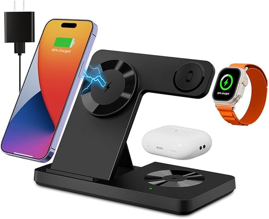 Magnetic 3 in 1 Wireless Charging Station for Magsafe iPhone 12-17 Series, Charging Station for Multiple Devices, Mag-Safe Wireless Charger Stand for Apple Watch Series/Ultra/SE & AirPods 4/3/2/Pro