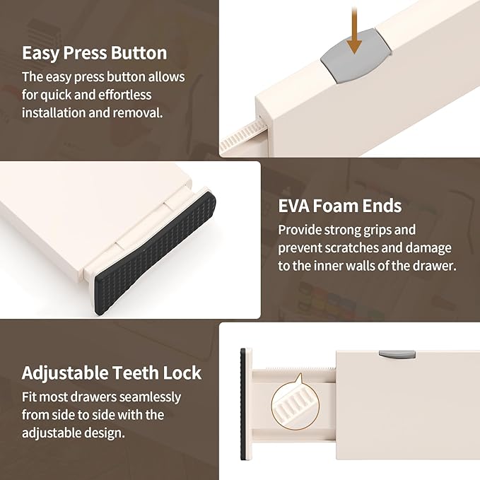 Drawer Dividers Organizer 9 Pack, Adjustable Separators 4" High Expandable from 11-17" for Bedroom, Bathroom, Closet, Clothing, Office, Kitchen (Beige, 9 PACK)