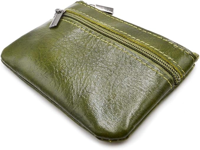 Freezx Women Genuine Leather Coin Pouch Zip Mini Purse Wallet Key Chain Double Zipper