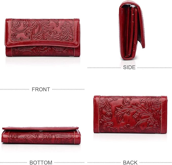 MEITRUE Women's Wallet Leather RFID Blocking Trifold Ladies Purse Embossed long Clutch Card Holder Phone Checkbook Organizer