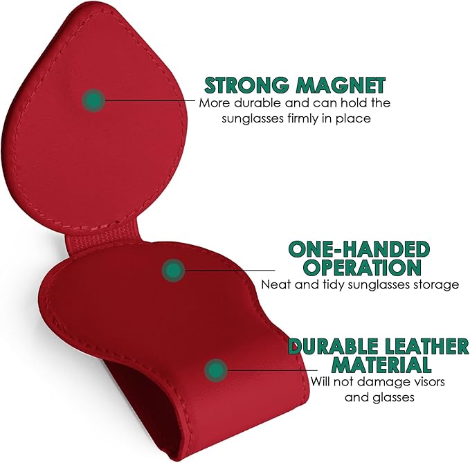 2 Pack Sunglasses Holder Compatible with Tesla Model 3 Y X S Semi Cybertruck Leather Magnetic Glasses Mount Holder Eyeglasses Sunglasses Clip Visor Sunglass Holder Accessories (Red)