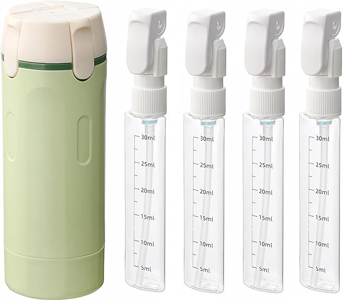 4 in 1 Travel Dispenser, 4 Pack 30ML Travel Bottles with Stickers for Toiletries, Leak Proof Travel Size Containers, Portable for Shampoo Lotion Conditioner Cream Green