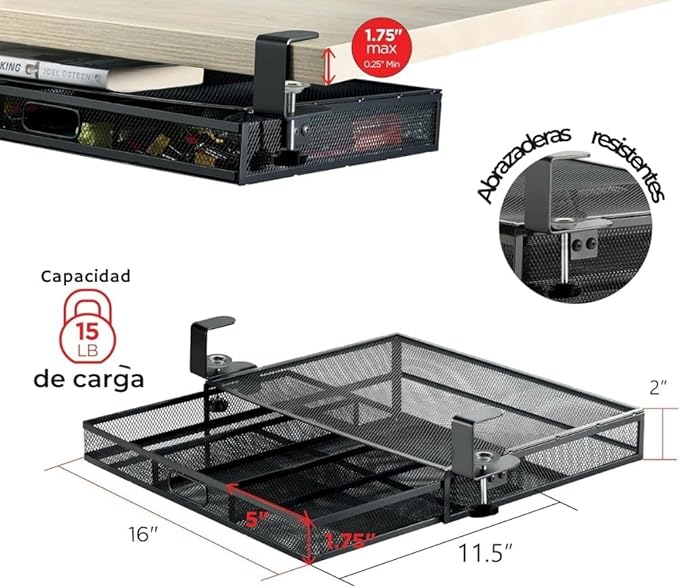 Under Desk Drawer Organizer Clamp-On, Mesh Metal Attachment, 1 Drawer Slide Out, On or Under Desk Organizer for Office Supplies & Home Essentials