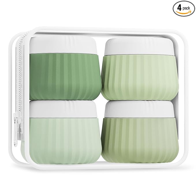Mrsdry Travel Containers for Toiletries 4 Pack, TSA Approved Travel Size Toiletries, With Clear Bag Leak Proof Silicone Jars, Creams Jars Carrying Small Items