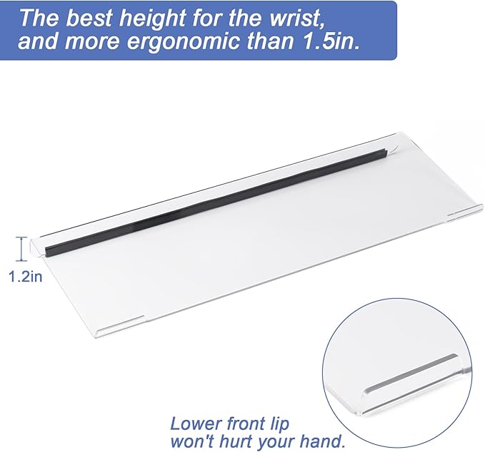 BOOMIBOO Clear Acrylic Tilted Computer Keyboard Holder for Ergonomic Typing, Keyboard Stand with Silicone Anti-Slip Strip, 17 x 5.7 Inch Keyboard Tray for Office Desk, Home, School