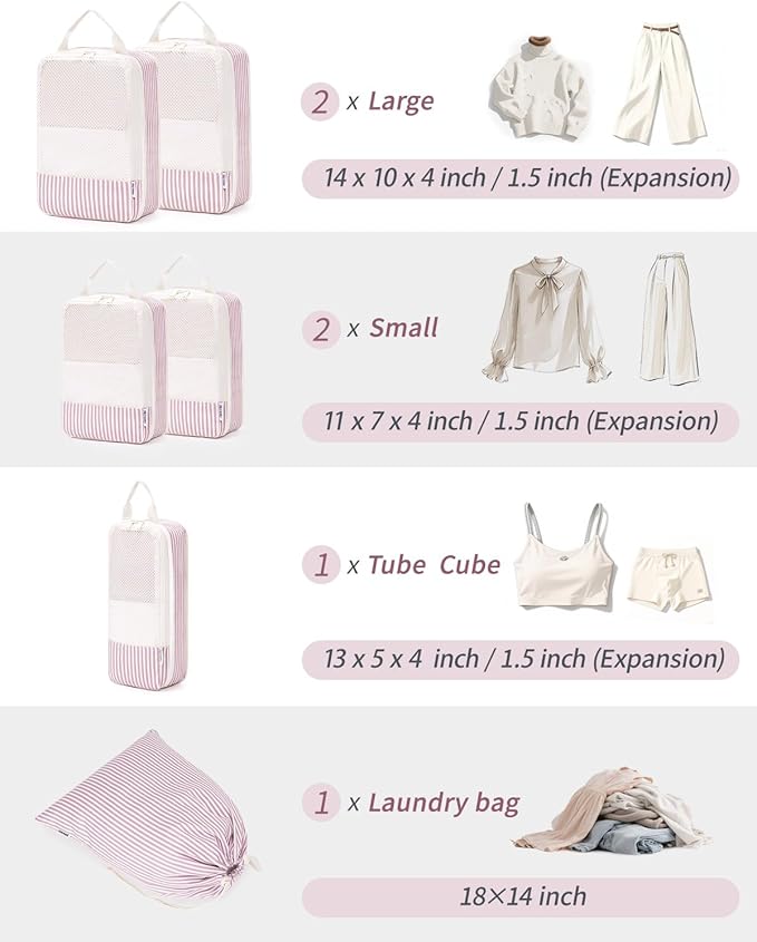 Narwey 6 Set/5 Set Compression Packing Cubes for Travel Kids Women Carry on, Packing Organizers Bag for Backpack Luggage Suitcase Duffle Bags