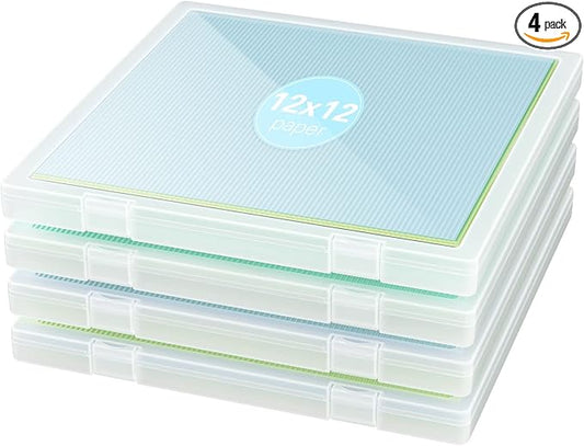 Denkee 12 x 12 Paper Storage, 4 Pack Scrapbook Paper Organizer Storage, Craft Organizers Box, Portable Storage Containers for Board Game, Craft, Art Supplies