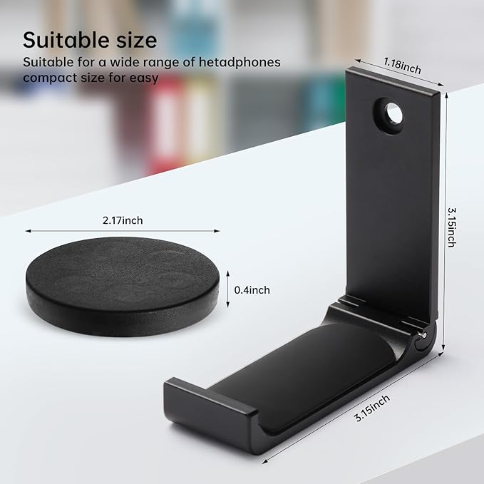 Magnetic Headphone Holder, Headphone Hanger for Desk & Table, 1PCS Aluminum Headset Hooks, Headphone Mount Stand with Rubber Pad, Compatible with All Computer/Gaming Headsets