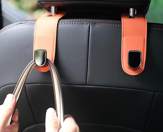 JEYODA Car Hooks for Purses and Bags,Flexible PU Vehicle Storage Hanger,Car Seat Back Organizer,Universal Hidden Multifunctional Headrest Hooks for Car，Home (orange)