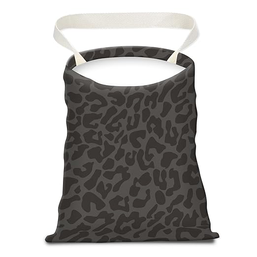 Cute Canvas Car Garbage Bag, Black Leopard Print, Car Trash Bin, Seat Back Hanging, 5L