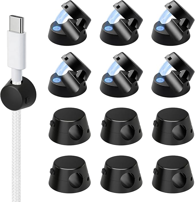 12 Pack Mini Magnetic Cable Organizer Clips, Znben Cord Holder Self Adhesive Cable Management for Desk, Nightstand, Home Office Accessories Black