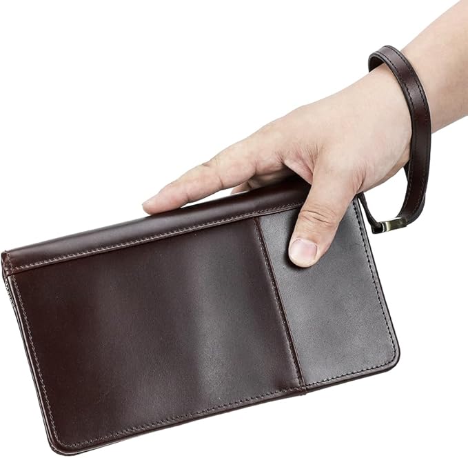 CONTACTS Travel Passport Wallet for 4 Leather Family Passport Holder Clutch Wallet Zipper Wrist Card Purse RFID Blocking with 13 Card Slot Fit up 4 Passports