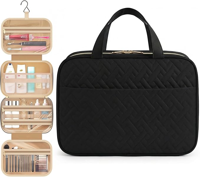 Hanging Toiletry Bag - Large Capacity Travel Makeup Bag Waterproof Travel Essentials Organizer for Bathroom Gym Camping (Black)