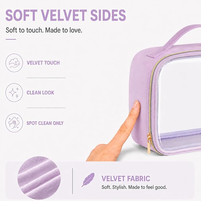 PACKISM Clear Makeup Bag Combo Pack, 1 TSA Approved Medium & Large for Checked Luggage, Clear Toiletry Bag with Handle, Water-resistant Travel Essentials Organizer, Purple