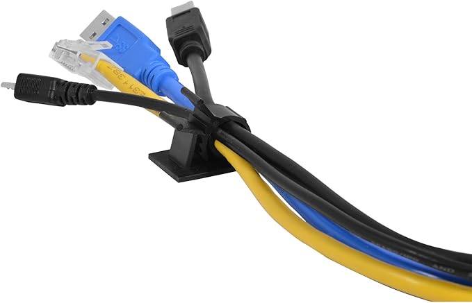 JacobsParts V1 Adhesive Cable Management Clips, 0.6 Inch Adjustable Clamp, Black (25 Pack)