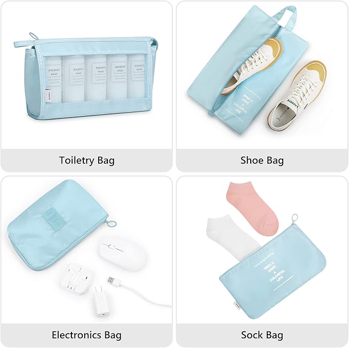 Mossio 9 Set Packing Cubes with Shoe Bag & Electronics Bag - Luggage Organizers Suitcase Travel Accessories