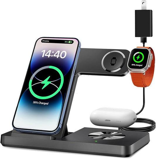 3 in 1 Charging Station for Multi Devices, Wireless Charger for iPhone 8-16 Series & Apple Watch, Wireless Charging Station for AirPods Pro/4/3/2