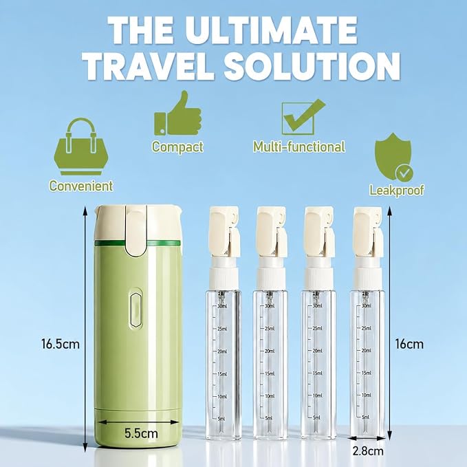 4 in 1 Travel Dispenser Bottles, 30ML Leakproof Travel Bottle Set | Travel Dispenser Bottles,Leakproof&Refillable,For Shampoo,Lotion,Conditioner,Travel Essentials for Unisex With Brush&Funnels