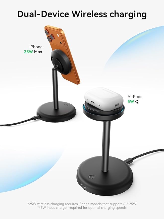 THREEKEY for Qi2 Certified 25W Magnetic Charging Stand with Cooling Fan & LED Light, Fast Wireless Charger Station for iPhone 17-12 Series/Galaxy S26-S25【Included 35W Adapter &5ft Cable】