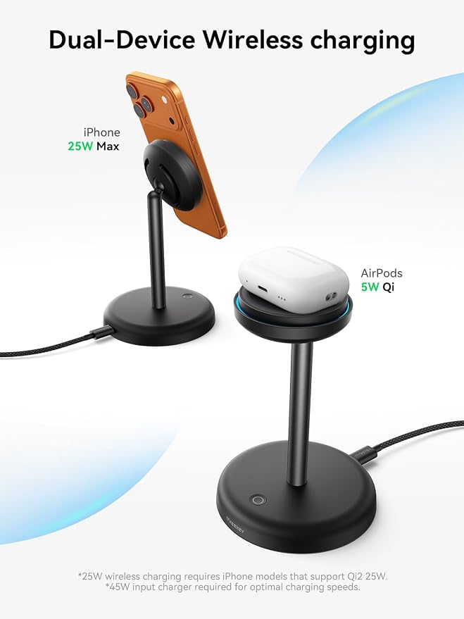 Qi2 Certified 25W Magnetic Charging Stand with Cooling Fan & LED Light, Fast Wireless Charger Station for iPhone 17-12 Series/Galaxy S26-S25/Pixel 10【No Adapter】