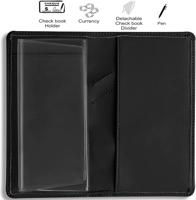 Sanlykate Leather Checkbook Cover for Men and Women, Check Book Case Card Holder with Free Divider, Standard Register Duplicate Checks with pen inserts